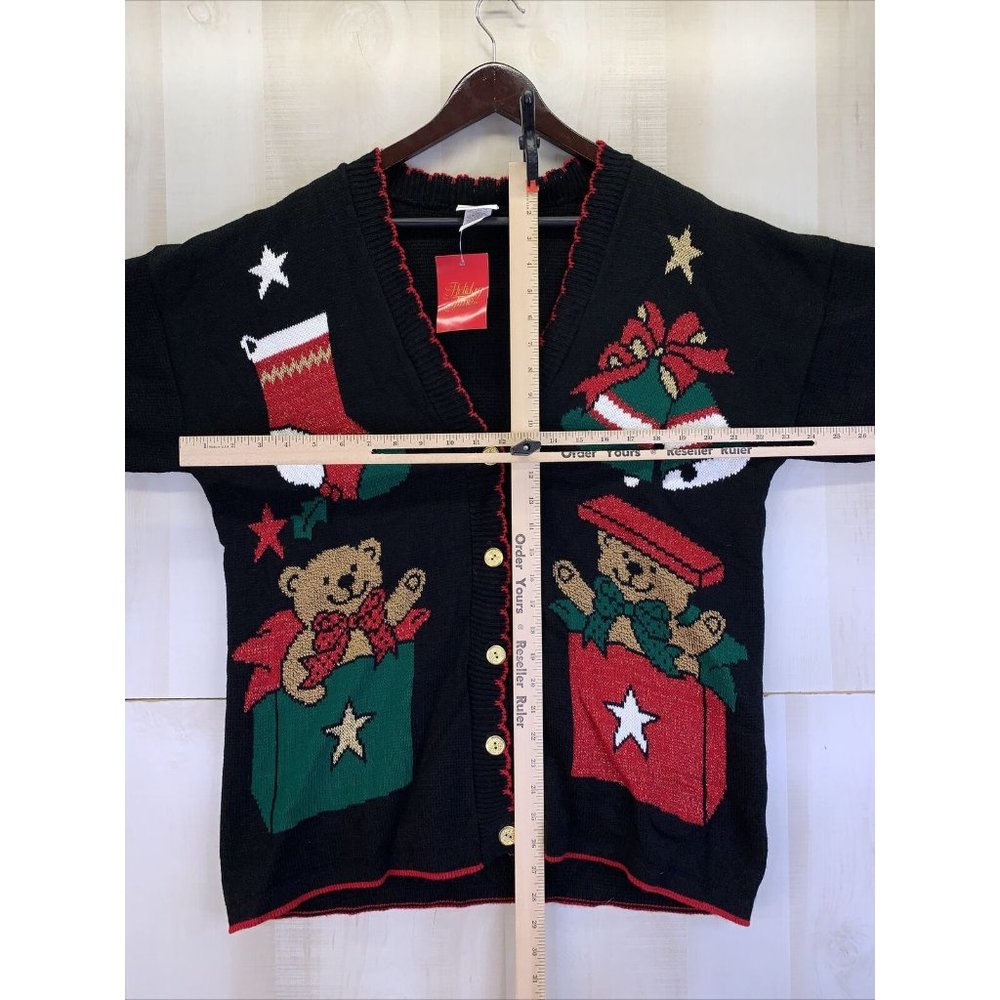 Vintage Holiday Time USA Made Womens Knit Christmas Theme Cardigan Sweater M-NWT - Picture 2 of 7